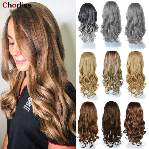 24" Long Straight Cheap Private Half Up Clip In Synthetic Hair Wigs High Temperature Fibre U Part Wig For White Black Women